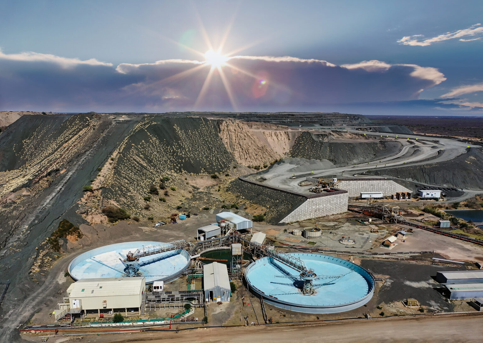 diamond mine waste water treatment plant aerial view open pit mining operation in botswana,