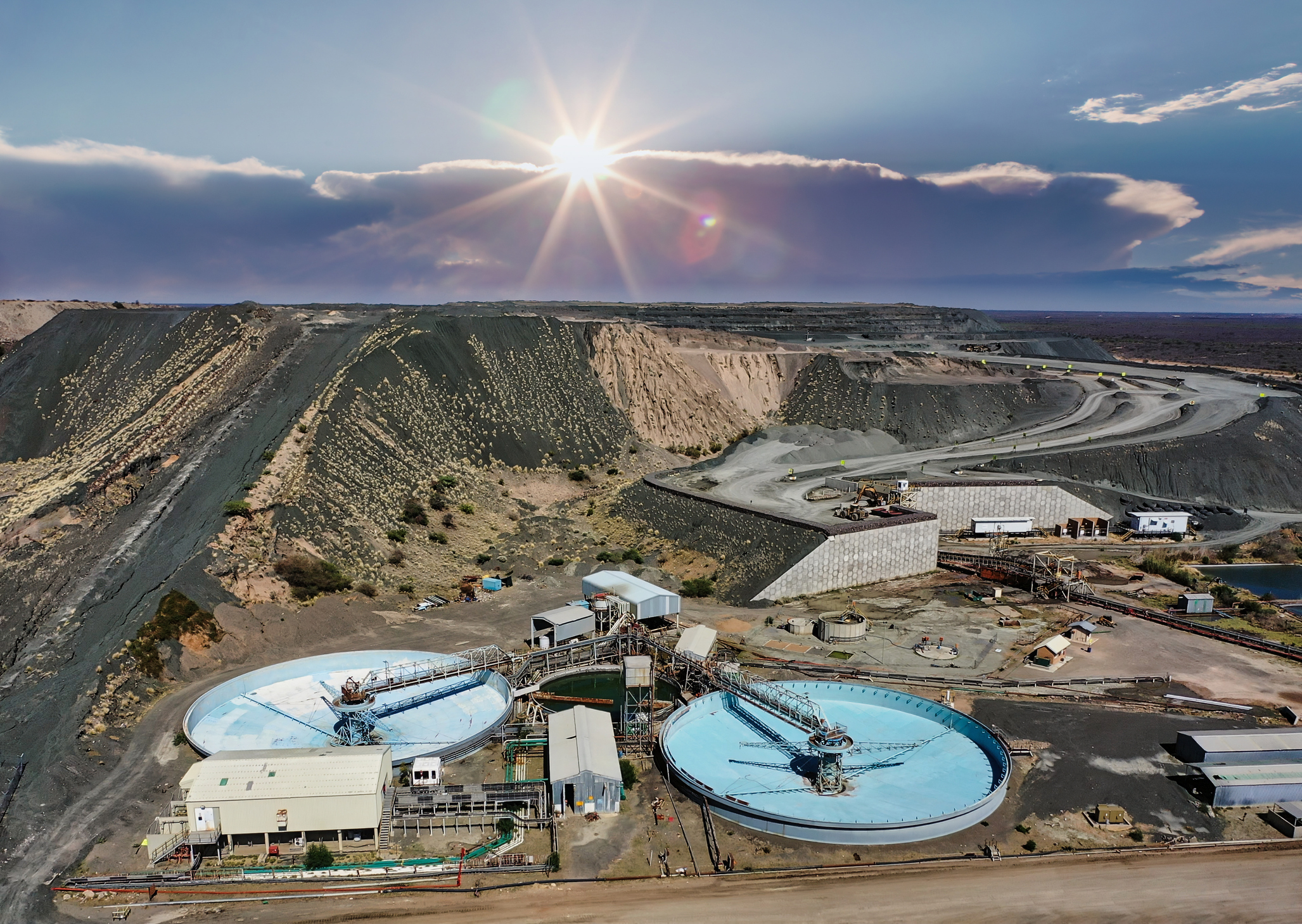 diamond mine waste water treatment plant aerial view open pit mining operation in botswana,
